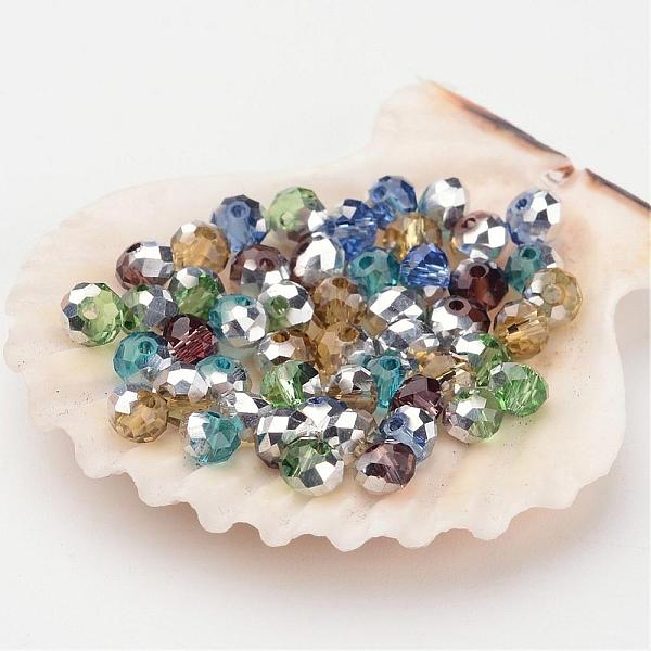 

PandaHall Electroplate Glass Beads, Half Silver Plated, Faceted, Rondelle, Mixed Color, 4x3mm, Hole: 1mm Glass Rondelle Multicolor