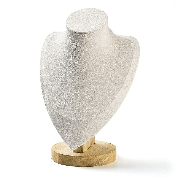 

PandaHall Microfiber Necklace Display Stands, Desktio Bust Shaped Necklace Holder with Wood Base, White, 18.5x11.4x31cm Cloth White