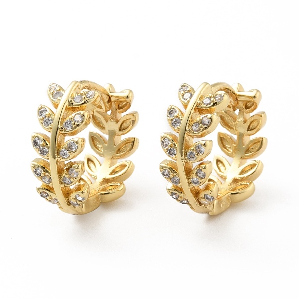 

PandaHall Clear Cubic Zirconia Leaf Hoop Earrings, Brass Jewelry for Women, Real 18K Gold Plated, 14x5.5mm, Pin: 0.8mm Cubic Zirconia Leaf
