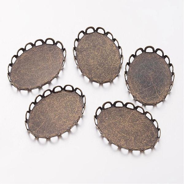 

PandaHall Brass Lace Edge Bezel Cups, Cabochon Settings, Nickel Free, Oval, Antique Bronze, about 19mm wide, 26mm long, 2mm thick, Tray...