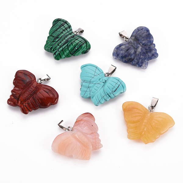 

PandaHall Natural & Synthetic Mixed Gemstone Pendants, with Platinum Brass Bails, Butterfly, 28.5~32x38.5~41x7~10.5mm, Hole: 3.5x8.5mm Mixed...