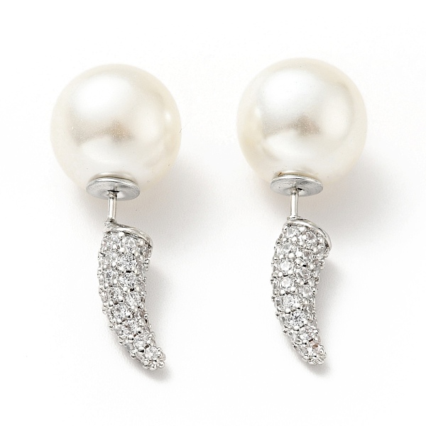 

PandaHall Clear Cubic Zirconia Horn with Acrylic Pearl Front Back Stud Earrings, Brass Jewelry for Women, Cadmium Free & Lead Free, Platinum...