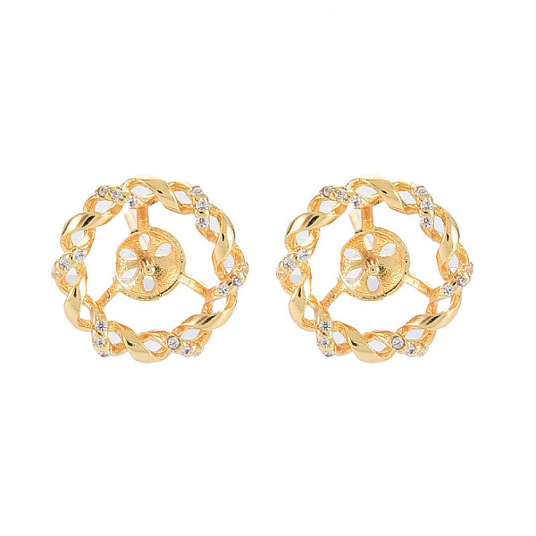 

PandaHall Brass Micro Pave Clear Cubic Zirconia Stud Earring Findings, for Half Drilled Beads, Nickel Free, Flat Round, Real 18K Gold Plated...