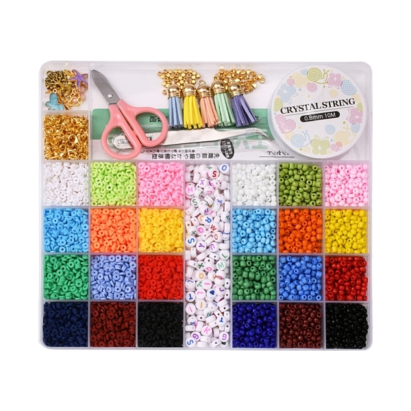 

PandaHall DIY Preppy Jewelry Sety Making Kit, Including Polymer Clay Disc & Glass Seed & Acrylic Beads, Alloy & Tassel Pendants, Alloy Clasp..., Multicolor