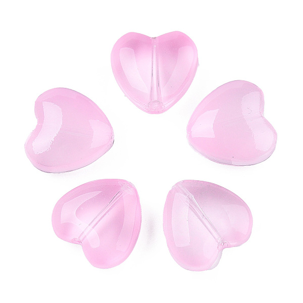 

PandaHall Transparent Spray Painted Glass Beads, Heart, Pearl Pink, 12x12x5.5mm, hole: 0.9~1mm Glass Heart