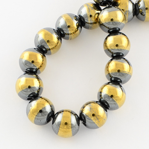 

PandaHall Non-magnetic Synthetic Hematite Beads Strands, Grade A, Round Beads for Jewelry Making, Golden Plated, 10mm, Hole: 2mm..., Black