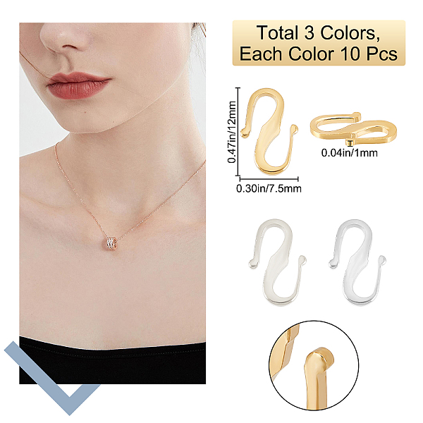 

PandaHall Beebeecraft 1 Box 30pcs Real 24K Gold Plated Brass S Hook Clasps 925 Sterling Silver Plated Mini S-Shaped Hook Connectors Wire...