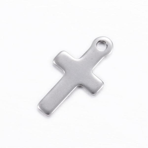 

PandaHall 201 Stainless Steel Tiny Cross Charms, Stainless Steel Color, 14.5x8x0.8mm, Hole: 1.5mm 201 Stainless Steel Cross