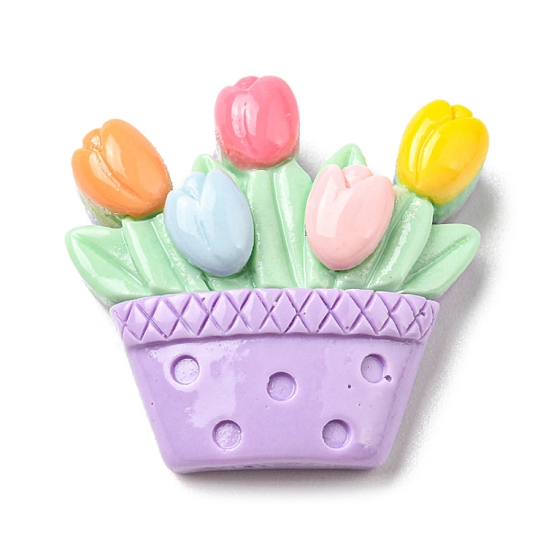 

PandaHall Opaque Resin Cabochons, Flower Potted Plants, Lilac, 20x21.5x7mm Resin Flower Purple