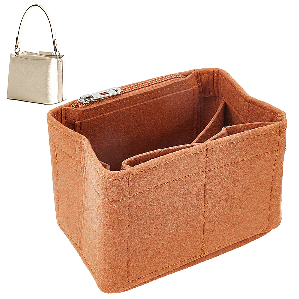 

PandaHall Wool Felt Purse Organizer Insert, Mini Tote Basket Shaper Liner, Make-up Storage Bag Accessories, Rectangle, Chocolate, 11x15x11cm..., Brown