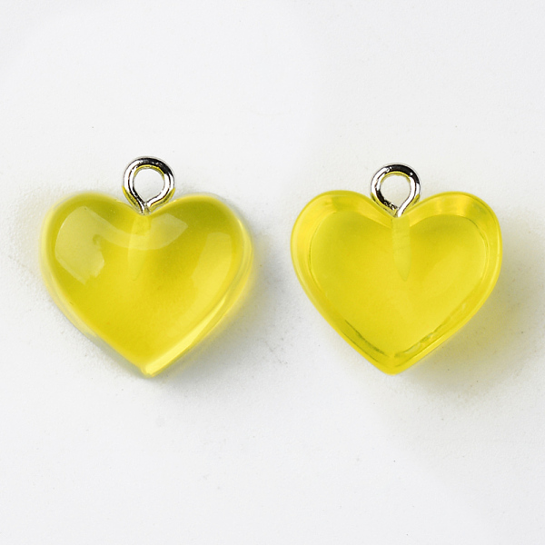 

PandaHall Transparent Resin Pendants, with Platinum Tone Iron Loop, Heart, Yellow, 16.5x17x9.5mm, Hole: 1.8mm Iron+Resin Heart Yellow