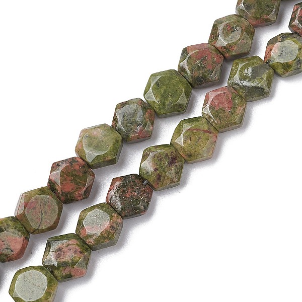 

PandaHall Natural Unakite Beads Strands, Faceted Hexagonal Cut, Hexagon, 8~8.5x9~9.5x4~4.5mm, Hole: 1mm, about 25pcs/strand, 8.11''(20.6cm)...