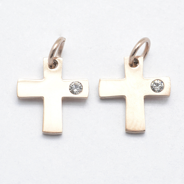 

PandaHall 316 Surgical Stainless Steel Tiny Cross Charms, with Cubic Zirconia, Long-Lasting Plated, Clear, Real Rose Gold Plated, 12x11x2mm...
