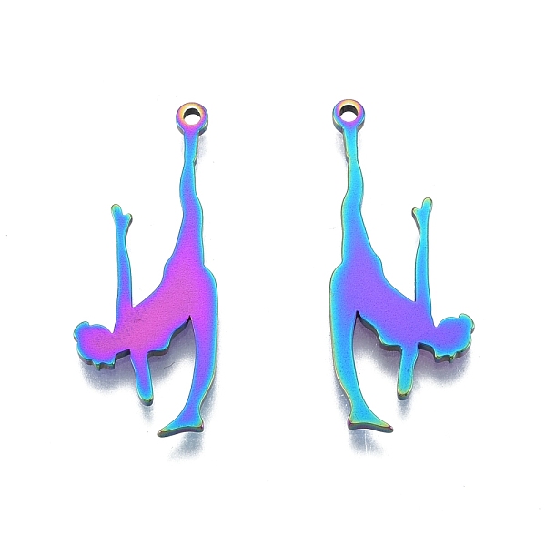 

PandaHall Ion Plating(IP) 201 Stainless Steel Pendants, Dancer, Rainbow Color, 32.5x13x1.5mm, Hole: 1.5mm 201 Stainless Steel Human