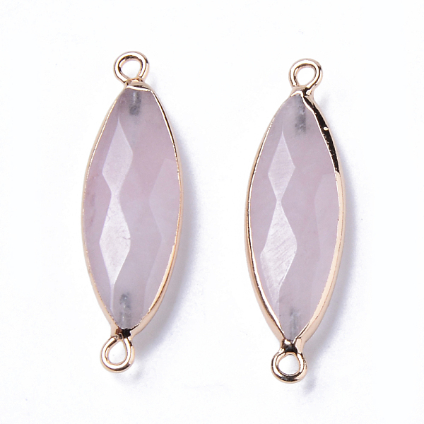 

PandaHall Natural Rose Quartz Links Connectors, with Light Gold Plated Edge Iron Loops, Rice, Faceted, 34~35x10x5.5mm, Hole: 2mm Rose Quartz...