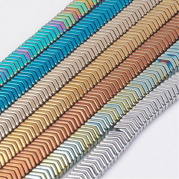 PandaHall Electroplate Non-Magnetic Synthetic Hematite Strands, V Shape, Grade A, Mixed Color, 3x6x2mm, Hole: 0.5mm, about 284pcs/strand...