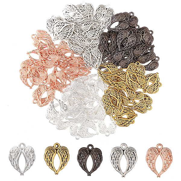 

PandaHall Globleland 100Pcs 5 Colors Zinc Alloy Pendants, Heart Wing, Mixed Color, 21.5x16.5x2mm, Hole: 1.6mm, 20pcs/color Alloy Wing