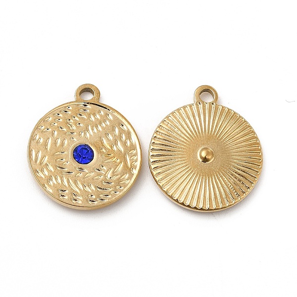 

PandaHall Vacuum Plating 201 Stainless Steel with Rhinestone Pendants, Flat Round Charms, Real 18K Gold Plated, 20x17x3mm, Hole: 2mm...