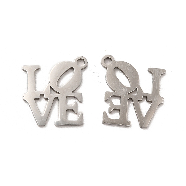 

PandaHall 201 Stainless Steel Pendants, Word Love Charm, Stainless Steel Color, 18x17.8x1mm, Hole: 1.5mm 201 Stainless Steel Word