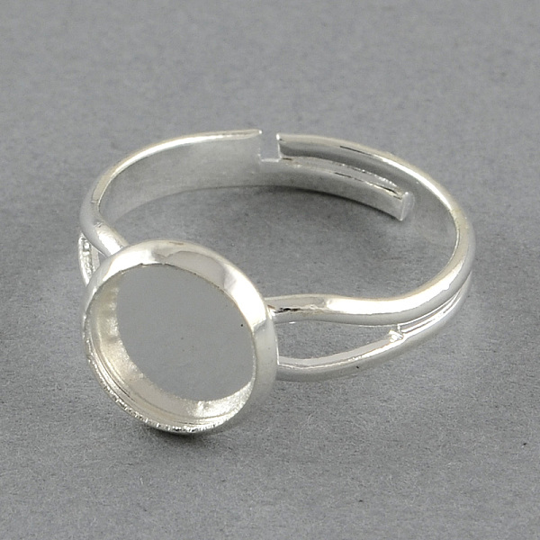 

PandaHall Adjustable Brass Pad Ring Settings, Flat Round, Silver Color Plated, 17mm, flat round: 13mm, Tray: 12mm Brass