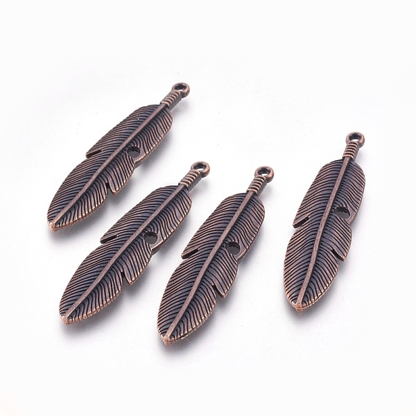 

PandaHall Tibetan Style Alloy Feather Big Pendants, Cadmium Free & Nickel Free & Lead Free, Red Copper, 61x15x3mm, Hole: 2mm Alloy Feather