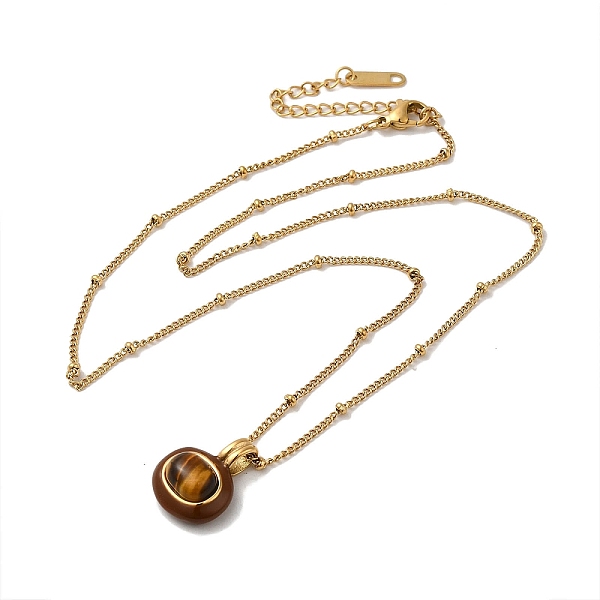 

PandaHall Natural Tiger Eye Enamel Oval Pendant Necklace, with Real 18K Gold Plated Titanium Steel Satellite Chains, 16.54 inch(42cm) Tiger...