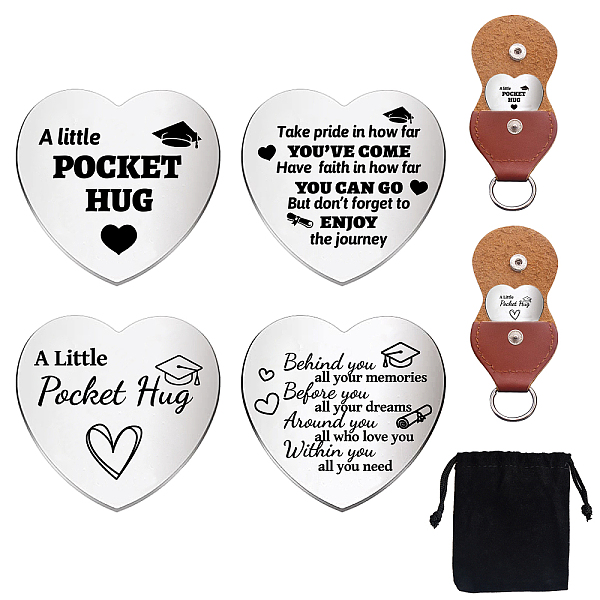 

PandaHall GLOBLELAND 2Pcs Inspirational Pocket Hug Token with Key Chains for Graduate Gift Pocket Hug Coin Flat Round Double Sided Engraved...