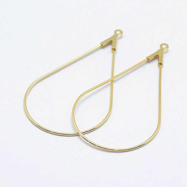 

PandaHall Brass Hoop Earrings Findings, Long-Lasting Plated, Real 18K Gold Plated, Nickel Free, Open Teardrop, 46x23x0.8mm, Hole: 1mm Brass
