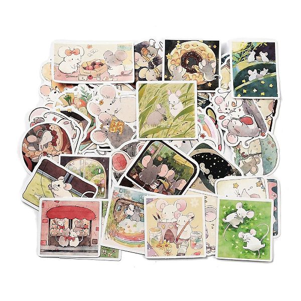 

PandaHall 50Pcs Paper Stickers Set, for DIY Scrapbooking and Journal Decoration, Mouse, Mixed Color, 33~56x50~75x0.1mm, about 50Pcs/Bag..., Multicolor