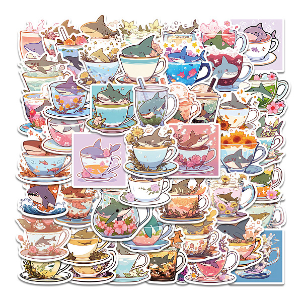 

PandaHall 50Pcs Cup with Shark PVC Waterproof Self-Adhesive Stickers, Cartoon Stickers, for Party Decorative Presents, Mixed Color, 40~60mm..., Multicolor