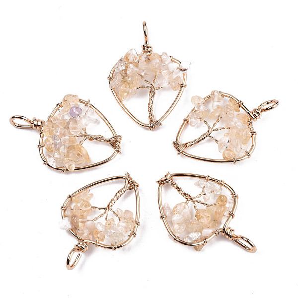 

PandaHall Natural Citrine Pendants, Light Gold Tone Brass Wire Wrapped, Tree, Heart, 37~38x26x6mm, Hole: 5mm Citrine Heart