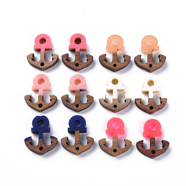 

PandaHall Opaque Resin & Walnut Wood Links Connectors, Two Tone, Anchor, Mixed Color, 18x15x3.5mm, Hole: 1.5mm and 3mm Resin+Wood Anchor &..., Multicolor