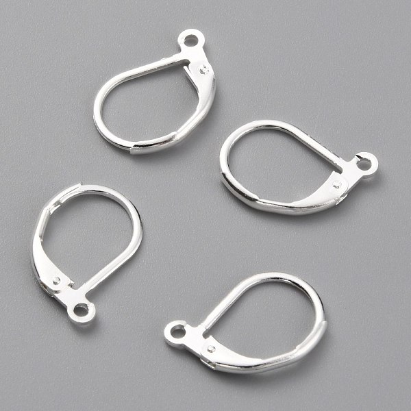 

PandaHall Brass Leverback Earring Findings, with Horizontal Loop, 925 Sterling Silver Plated, 15.6x10x2mm, Hole: 1.4mm, Pin: 0.8mm Brass