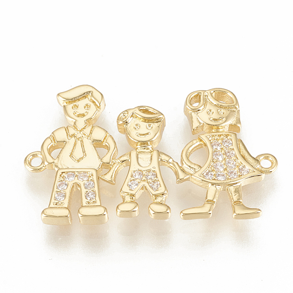 

PandaHall Brass Micro Pave Cubic Zirconia Links, Family, Clear, Golden, 16x26x2mm, Hole: 1mm Brass+Cubic Zirconia Human Clear