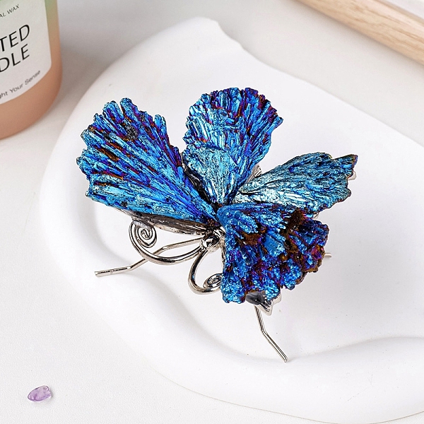 

PandaHall Natural Electroplated Tourmaline Reiki Energy Stone Display Decorations, with Alloy Butterfly, for Home Feng Shui Ornament...