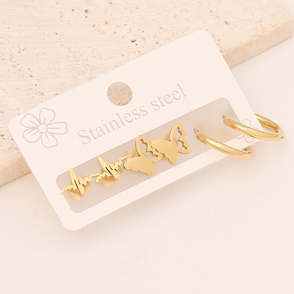 

PandaHall 3 Pairs 3 Style 304 Stainless Steel Hoop Earrings, Stud Earrings, Butterfly & Ring & Heart Beat, Golden, 60x40mm, 1 Pair/style 304...