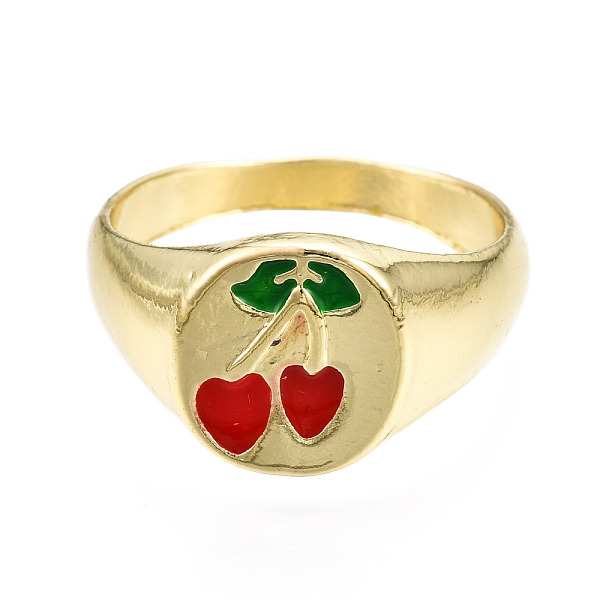 

PandaHall Rack Plating Alloy Enamel Wide Band Rings, Cadmium Free & Lead Free, Cherry, Light Gold, Red, US Size 7 1/2(17.7mm) Alloy Red
