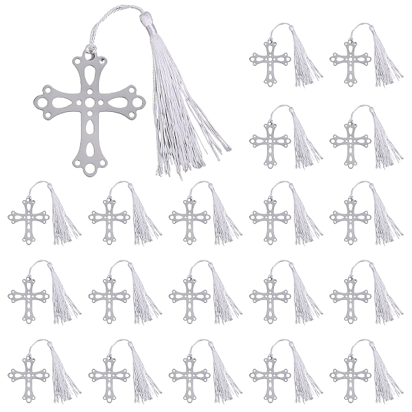 

PandaHall Stainless Steel Bookmarks, Polyester Tassel Bookmark, Cross Pattern, 208mm Stainless Steel Cross White