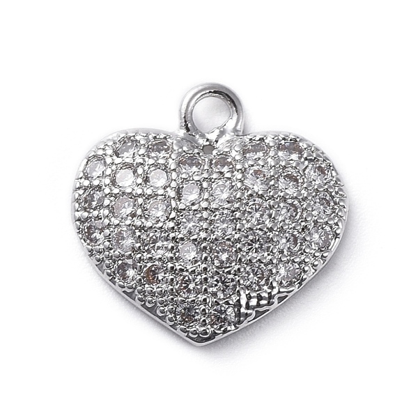 

PandaHall Brass Micro Pave Cubic Zirconia Pendants, Heart, Clear, Platinum, 11.5x11.5x2mm, Hole: 1.6mm Brass+Cubic Zirconia Heart Clear