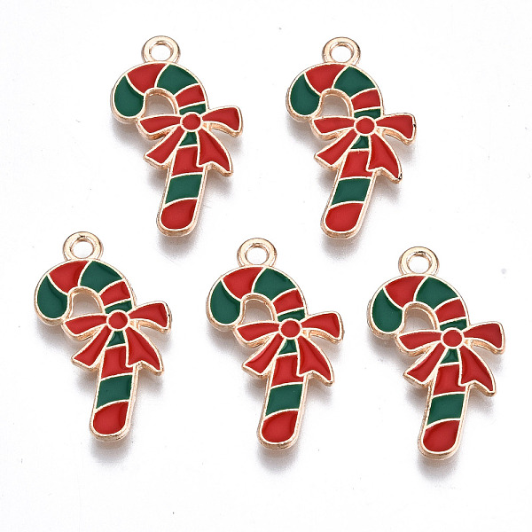 

PandaHall Alloy Enamel Pendants, Christmas, Cadmium Free & Lead Free, Candy Cane, Light Gold, Red & Green, 23x12x1.5mm, Hole: 1.8mm...