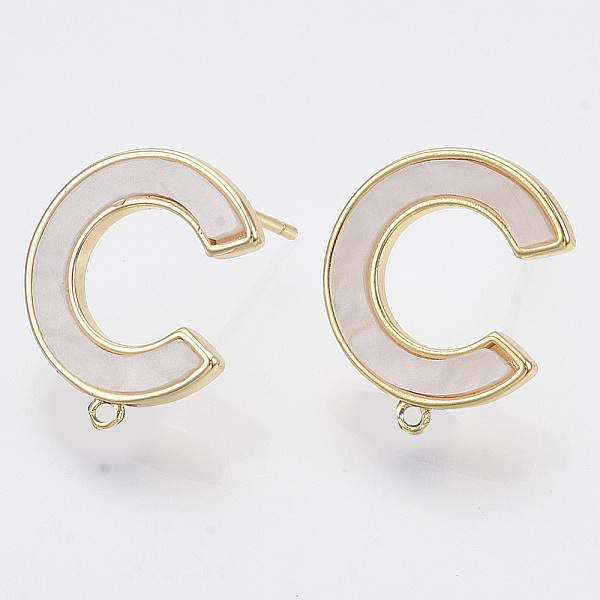 

PandaHall Brass Stud Earring Findings, with Shell and Loop, Nickel Free, Letter C, Creamy White, Real 18K Gold Plated, 16.5x14mm, Hole...