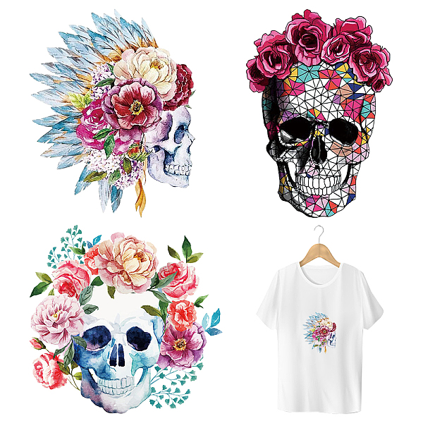 

PandaHall CREATCABIN 3 Sheets 3 Styles Pet Film with Hot Melt Adhesive Heat Transfer Film, for Garment Accessories, Skull Pattern, Skull...