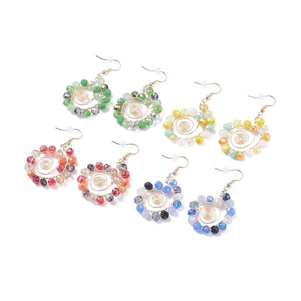 

PandaHall Glass Beaded Vortex Dangle Earring, Brass Wire Wrap Big Drop Earrings for Women, Mixed Color, 50mm, Pin: 0.6mm Glass Multicolor