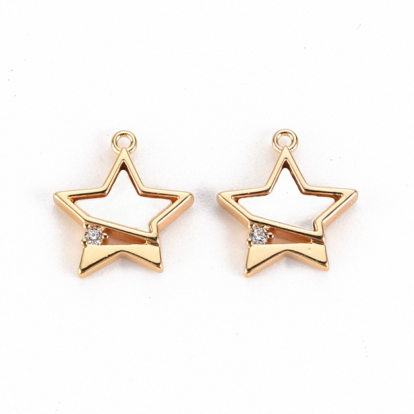 

PandaHall Brass Micro Pave Clear Cubic Zirconia Charms, with Natural Shell, Nickel Free, Star, Real 18K Gold Plated, 12.5x11.5x2mm, Hole...