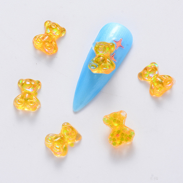 

PandaHall Epoxy Resin Cabochons, with Glitter Powder, Nail Art Decoration Accessories, Bear, Gold, 10x8x4mm Resin Bear Gold