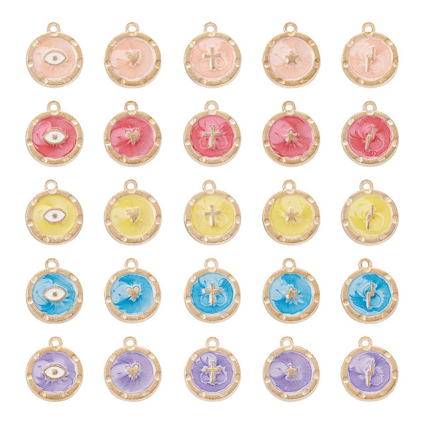

PandaHall Beadthoven 50Pcs 25 Style Zinc Alloy Enamel Pendants, Light Gold, Flat Round, Mixed Color, 18x15x2mm, Hole: 1.6mm, 2pcs/style..., Multicolor