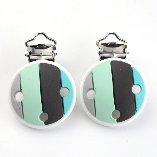 

PandaHall Food Grade Eco-Friendly Silicone Baby Pacifier Clips, with 304 Stainless Steel Clips, Flat Round, Stainless Steel Color, Colorful...