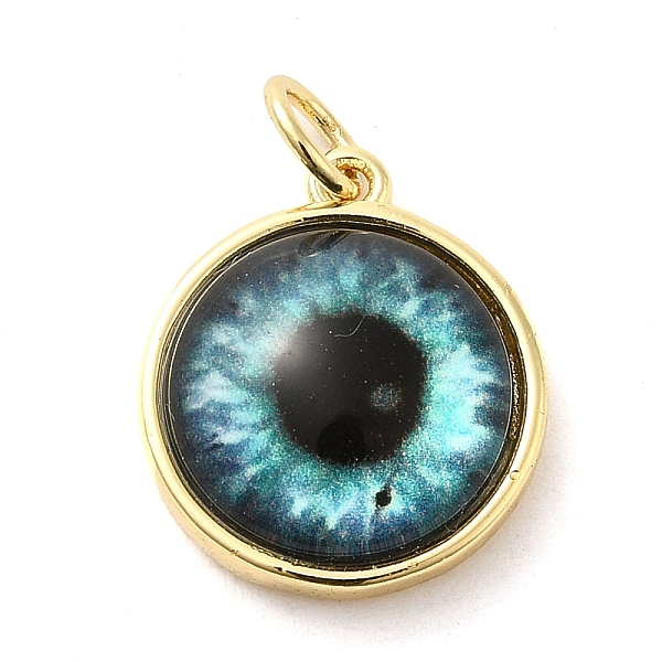 

PandaHall Real 18K Gold Plated Brass Pendants, with Acrylic and Jump Ring, Flat Round with Evil Eye Charms, Pale Turquoise, 16x14x5.5mm...