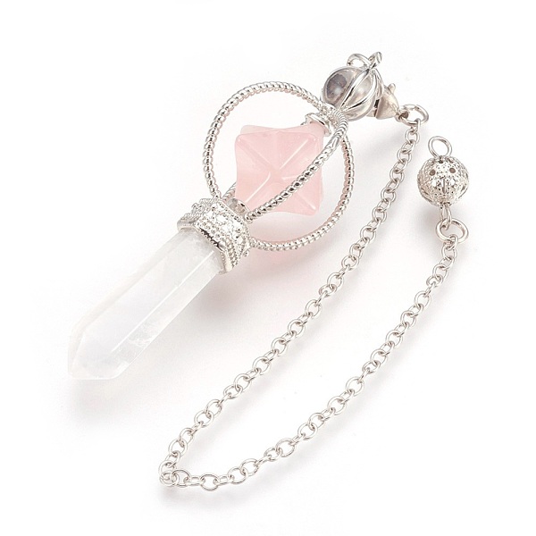 

PandaHall Natural Rose Quartz Dowsing Pendulums, with Platinum Tone Brass Findings, Merkaba Star, 257mm, Hole: 2mm Rose Quartz Merkaba Star..., Pink