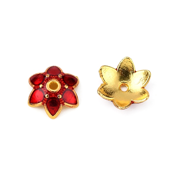 

PandaHall 6-Petal Alloy Enamel Bead Caps, Flower, Red, 9.5x8.5x2.5mm, Hole: 1.4mm Alloy+Enamel Red
